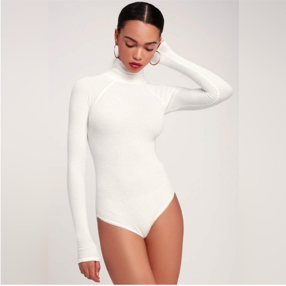 Free People Bodysuit Long Sleeve Waffle Knit Thermal Turtleneck